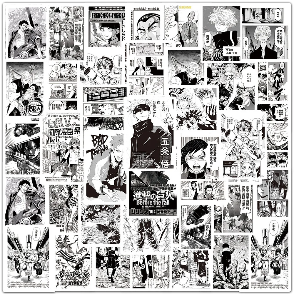 10/30/50/100pcs Classic Mixed Black White Anime Poster Stickers Cool Manga Graffiti Decals Decoration Laptop Diary Phone Sticker