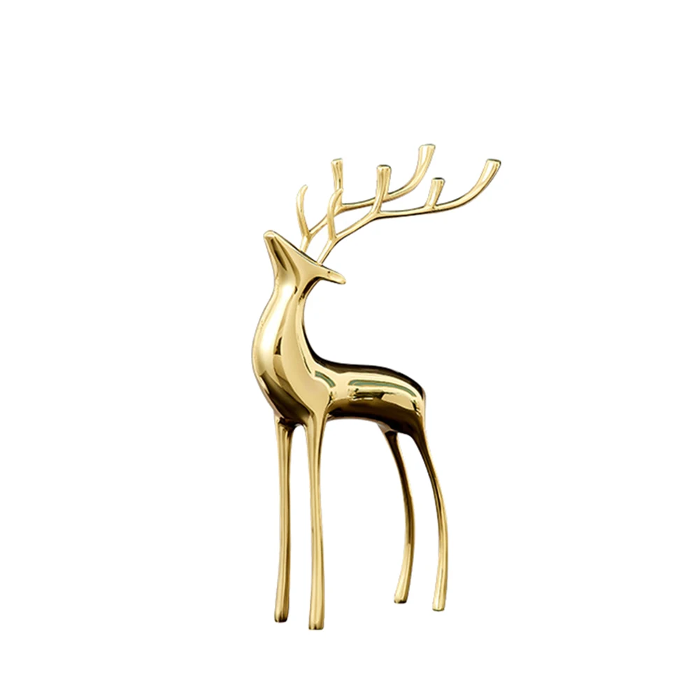 Metal Golden Deer Figurines Animal Statues Gifts Sculpture Office Home Decoration Accessories(S)