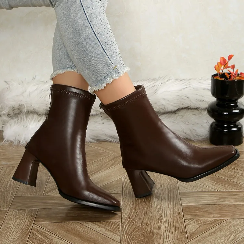 

High Heels Women Elegant Short Boots Designer 2025 Winter Shoes New Trends Dress Pumps Fashion Chelsea Ankle Boots Zapatos Mujer