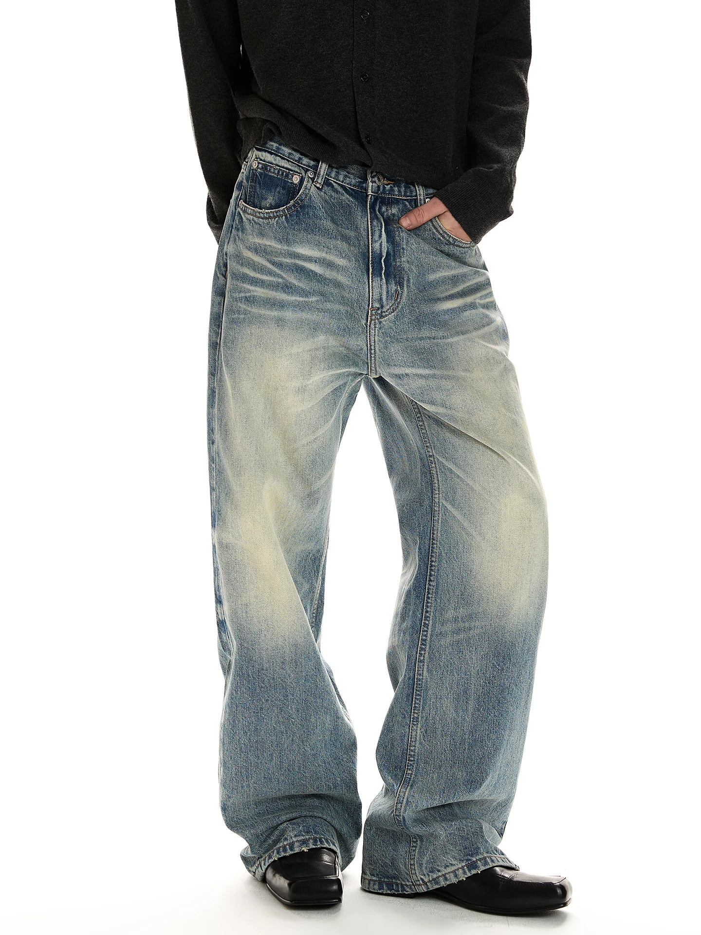 

Классические ретро-джинсы свободного прямого кроя для повседневной носки, универсальные брюки пятого поколения, молодежные повседневные джинсы Puee