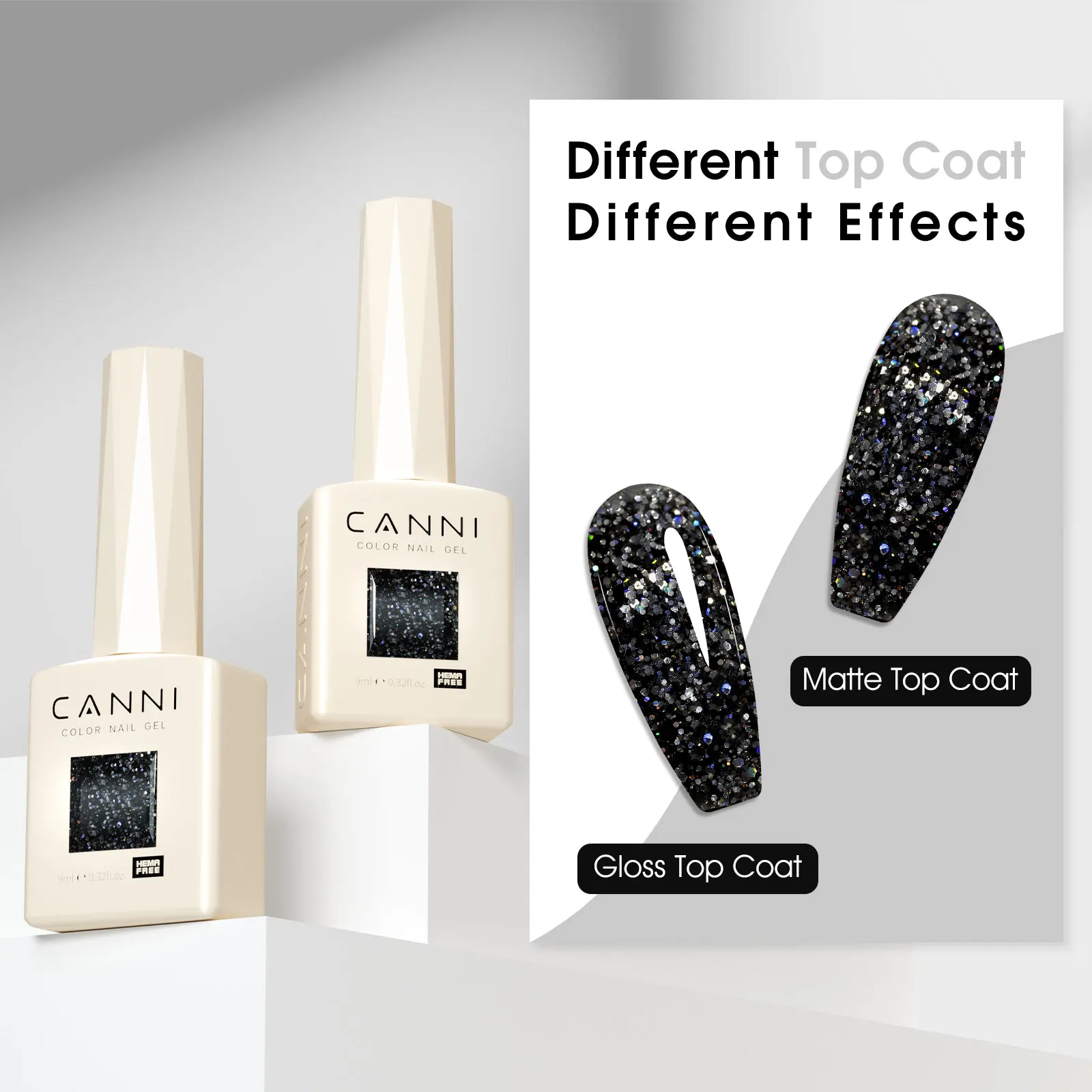 CANNI HEMA FREE Smalto per unghie gel Nero Glitter Diamond Sparkle Splendido colore Soak Off a lunga durata Lacca gel UV LED Super Top