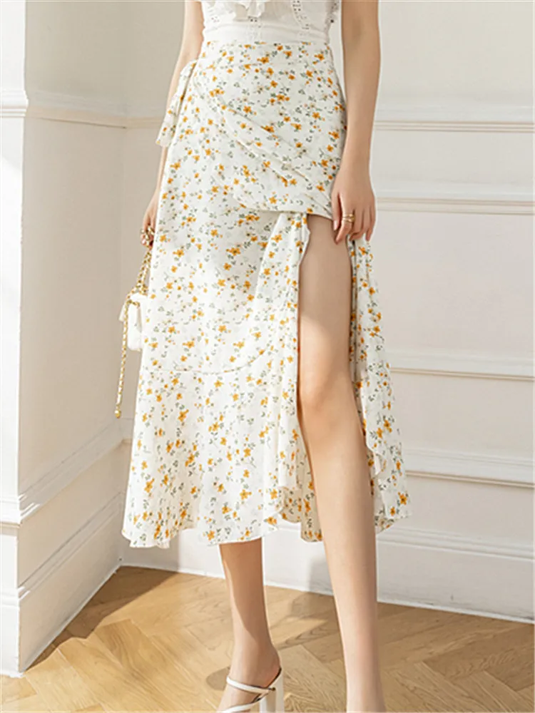 REALEFT New Flower Printing A-line Skirts Bohemia 2024 Summer Spring High Waist Vintage Women's Midi Length One Piece Skirts