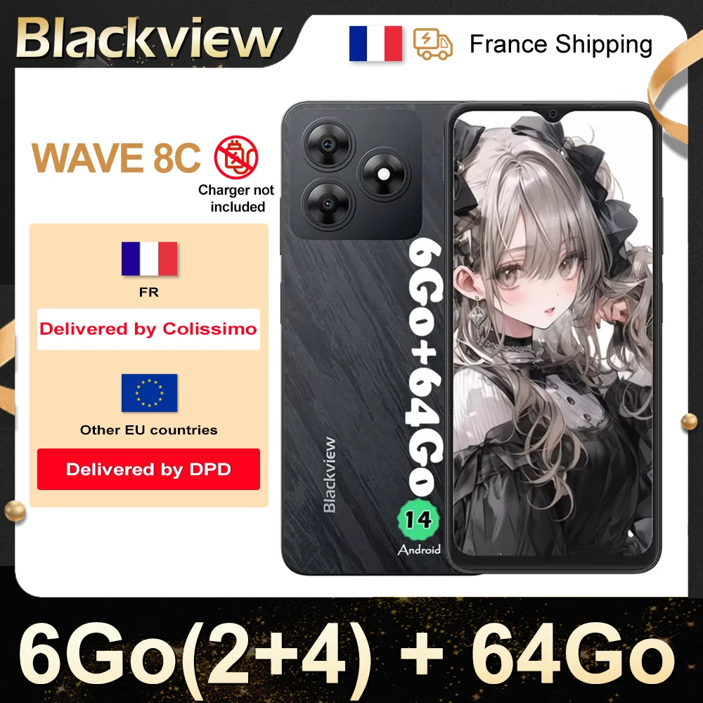 BLACKVIEW WAVE 8C [no charger UE] 6 GB (2 + 4) 64 GB/up To 2 TB mAh Android 14 13MP Phone portable 4G Double Sim GPS