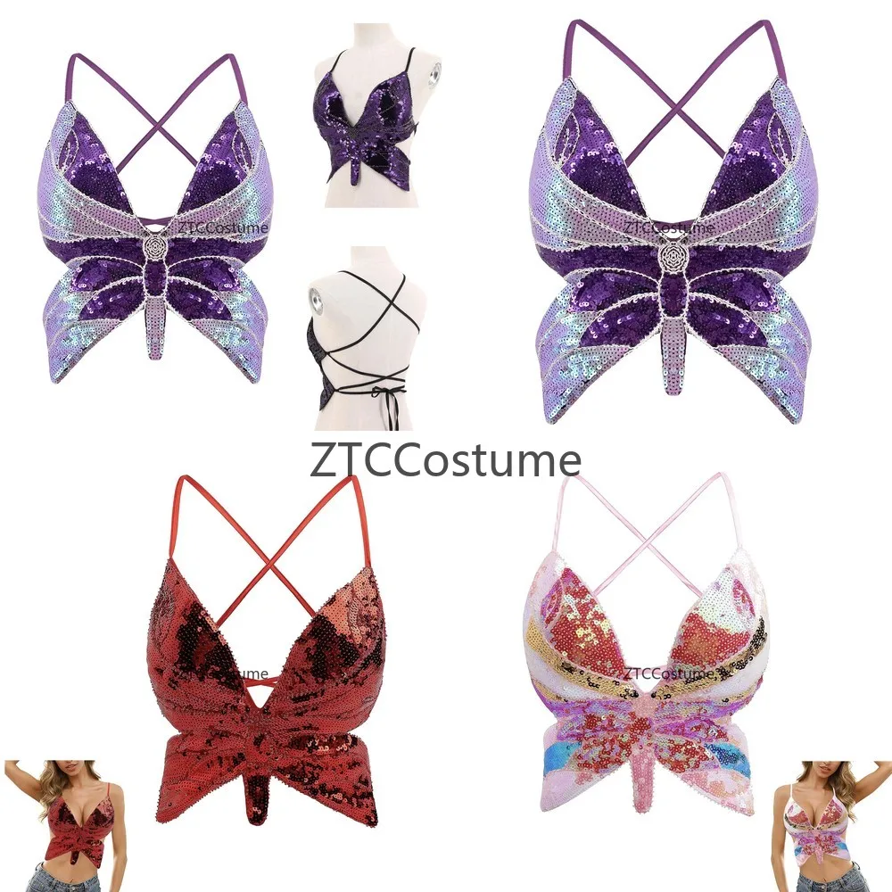 

Cosplay Belly Dance Butterfly Bra Sequined Top Nightclub Stage Performance Costume Party Wear