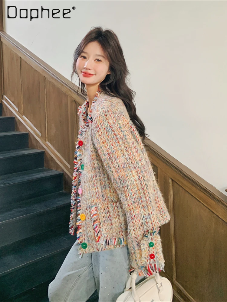 Giacca con frange di colore dolce temperamento donna primavera autunno nuova moda grazioso cappotto cardigan lavorato a maglia allentato monopetto