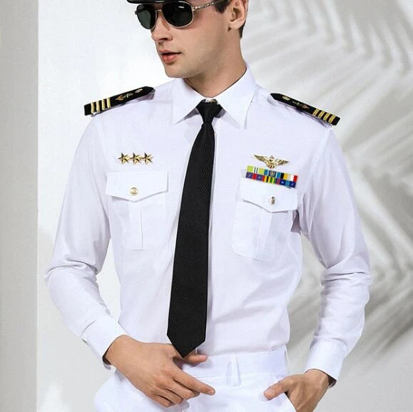 Camisa blanca azul marino para hombre Blusa de manga larga uniforme de trabajo Capitan AliExpress 200000532