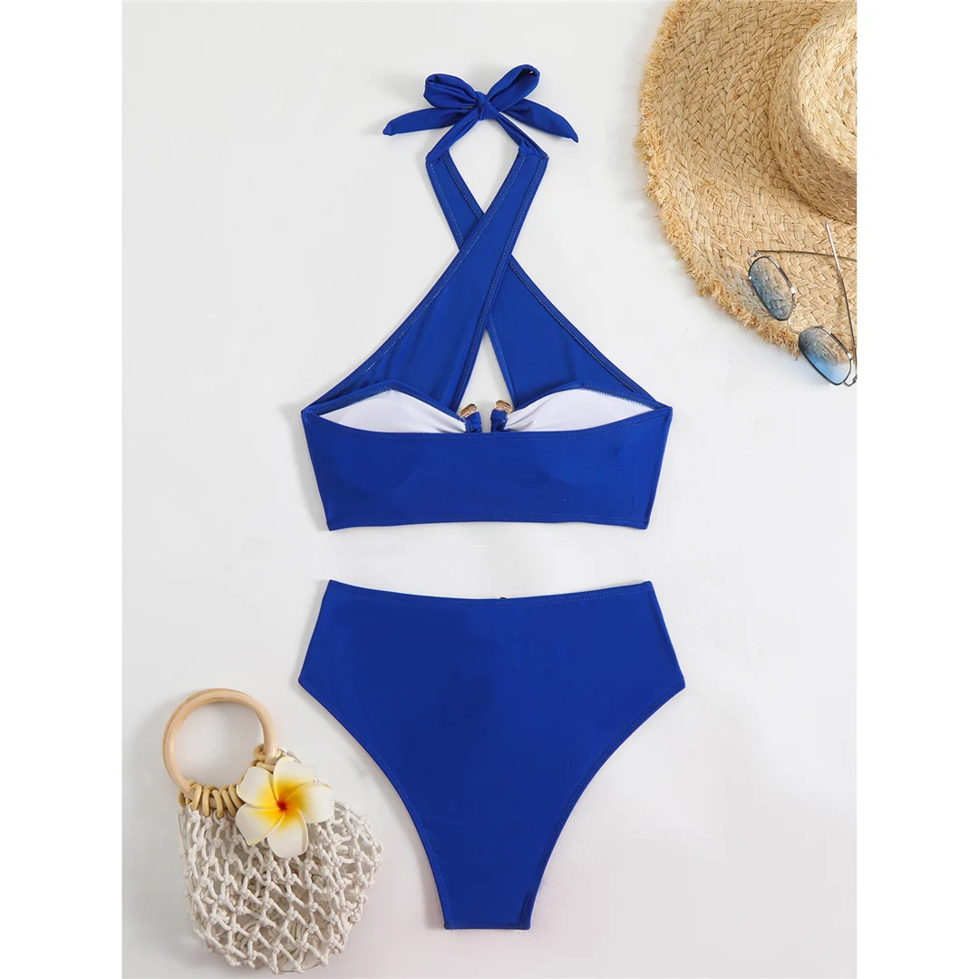 Neuer Neckholder-Bikini mit Cut-Outs und hoher Taille, Damen-Badeanzug, zweiteiliges Bikini-Set, gepolsterter Badeanzug, Badebekleidung, Schwimmbekleidung V6256B – Detail 33