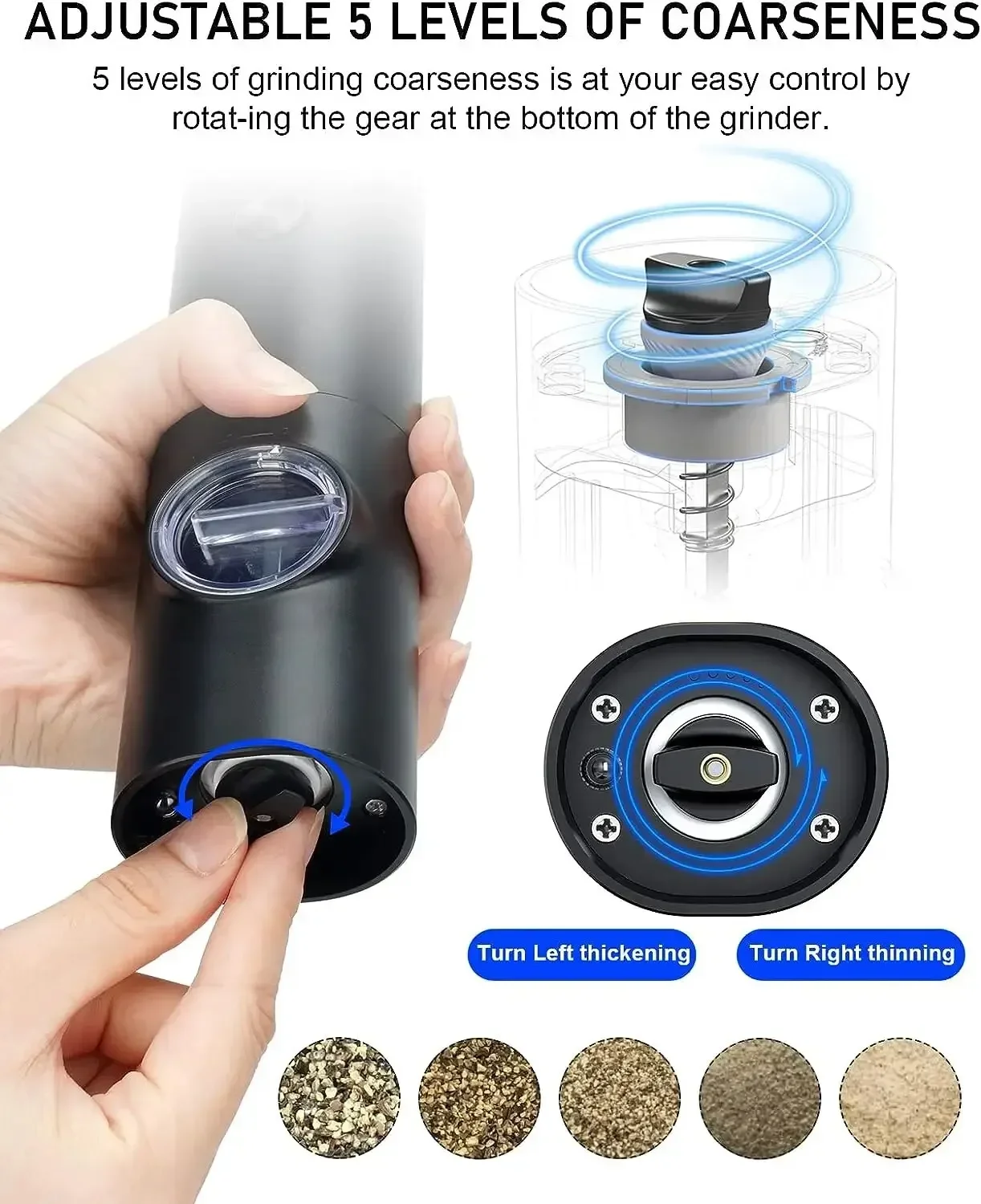 Electric Salt And Pepper Grinder With Adjustable Coarseness Refillable Mill Battery Powered Kitchen Automatic Gadget Grinder