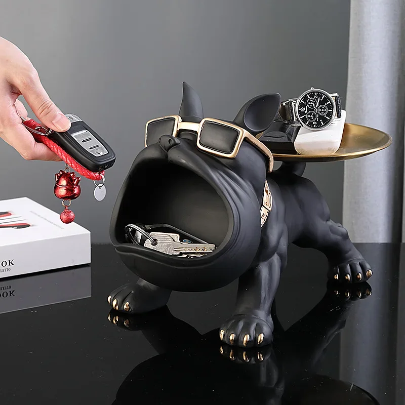 

Nordic French Bulldog Butler with Tray Big Mouth Dog Statue Storage Box Animal Resin Sculputre Figurine Home Décor Gift