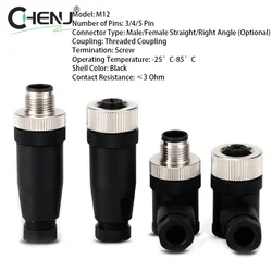 1Pcs High Quality M12 Sensor Connector 3/4/5 Pin Male/female Straight/right Angle Plug Accessories