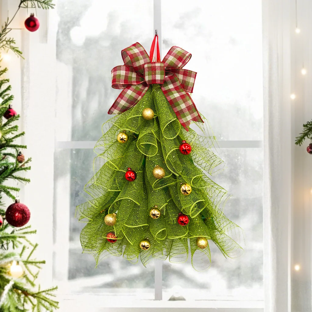 

2026 Christmas Tree Wreath Colorful Door Wall Decoration Santa Xmas Bell Plant Home Party Creative Garland Festival Decora Props