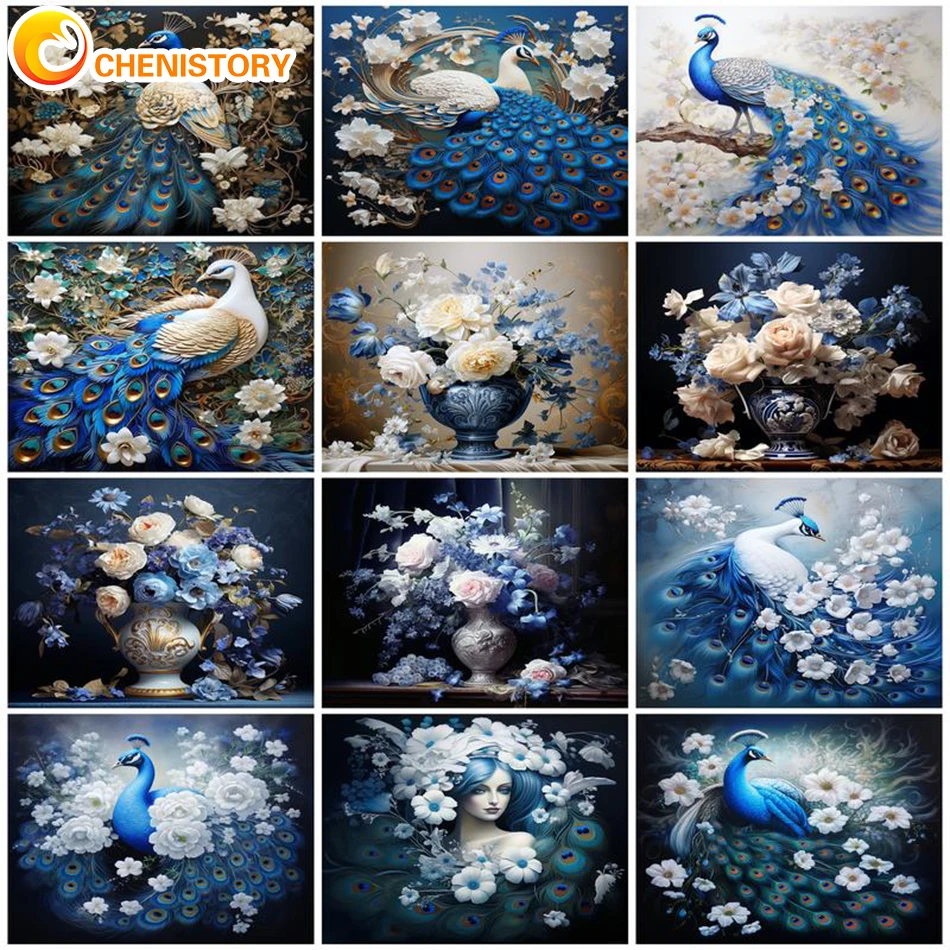 

PhotoCustom Painting By Numbers DIY Adults Kit Peacock Acrylic Paint On Canvas Animal Drawing Coloring By Number Home Decoration