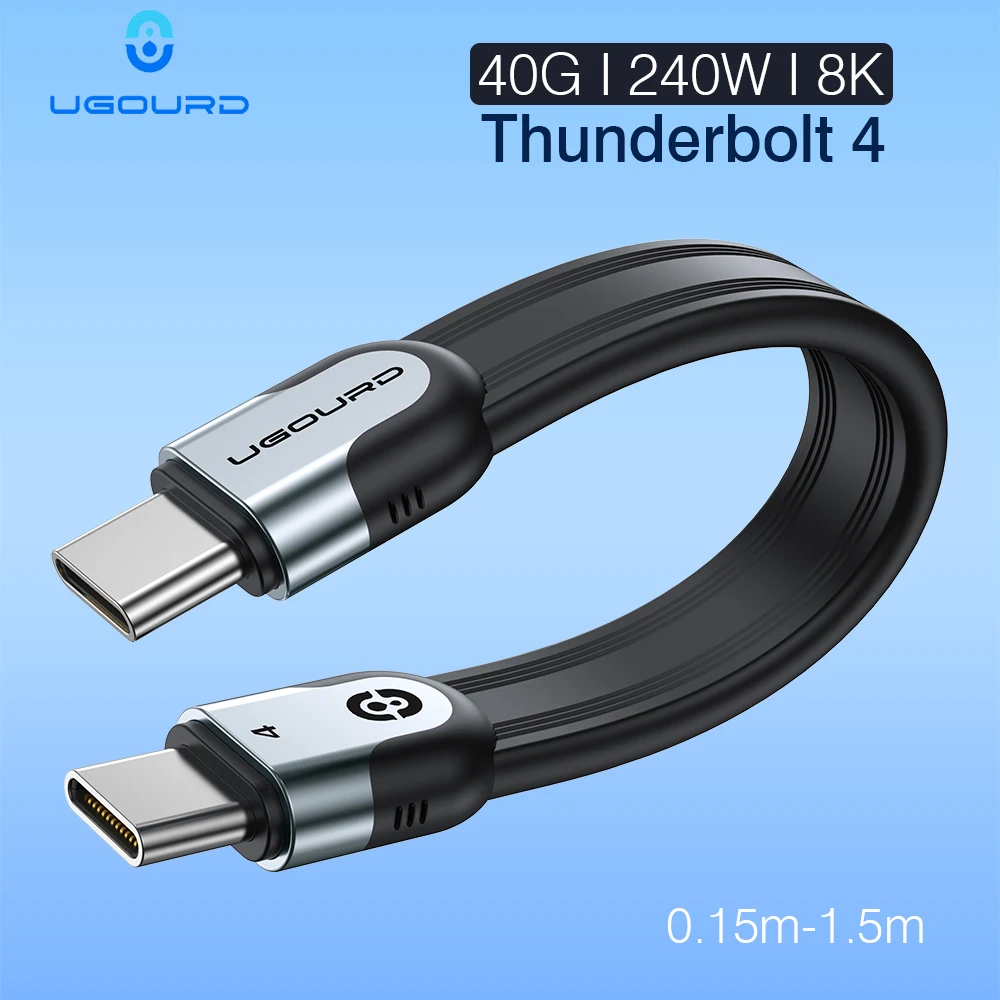 UGOURD Flat USB C Thunderbolt4 USB 4 Cable 40Gbps Type C Date Cable 240W Fast Charge Cord 0.15-1m for Thunderbolt 3 4 iPhone SSD