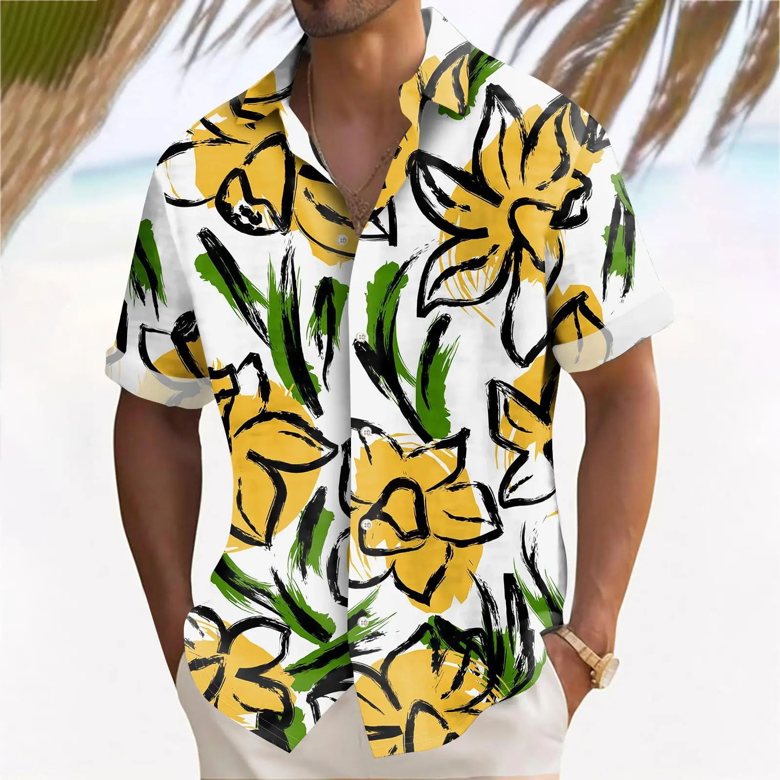 Hawaiian Holiday Style Flower Shirt Loose Breathable Lapel Short Sleeve Beach Shirts Men Women Fashion Comfortable Casual Tops