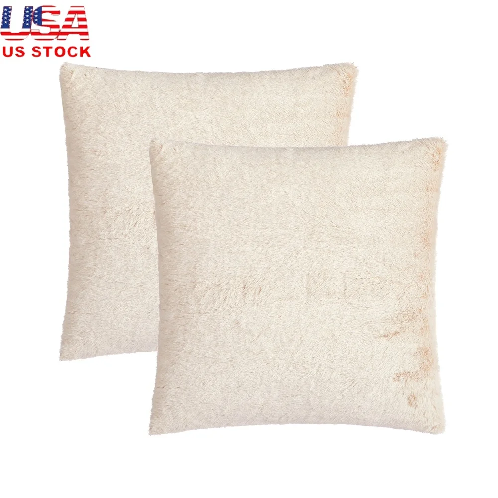 

Set of Two 20x20 Faux Fur Decorative Pillows Soft Cozy Beige Indoor Accent Pillows Easy Care Reversible Home Decor