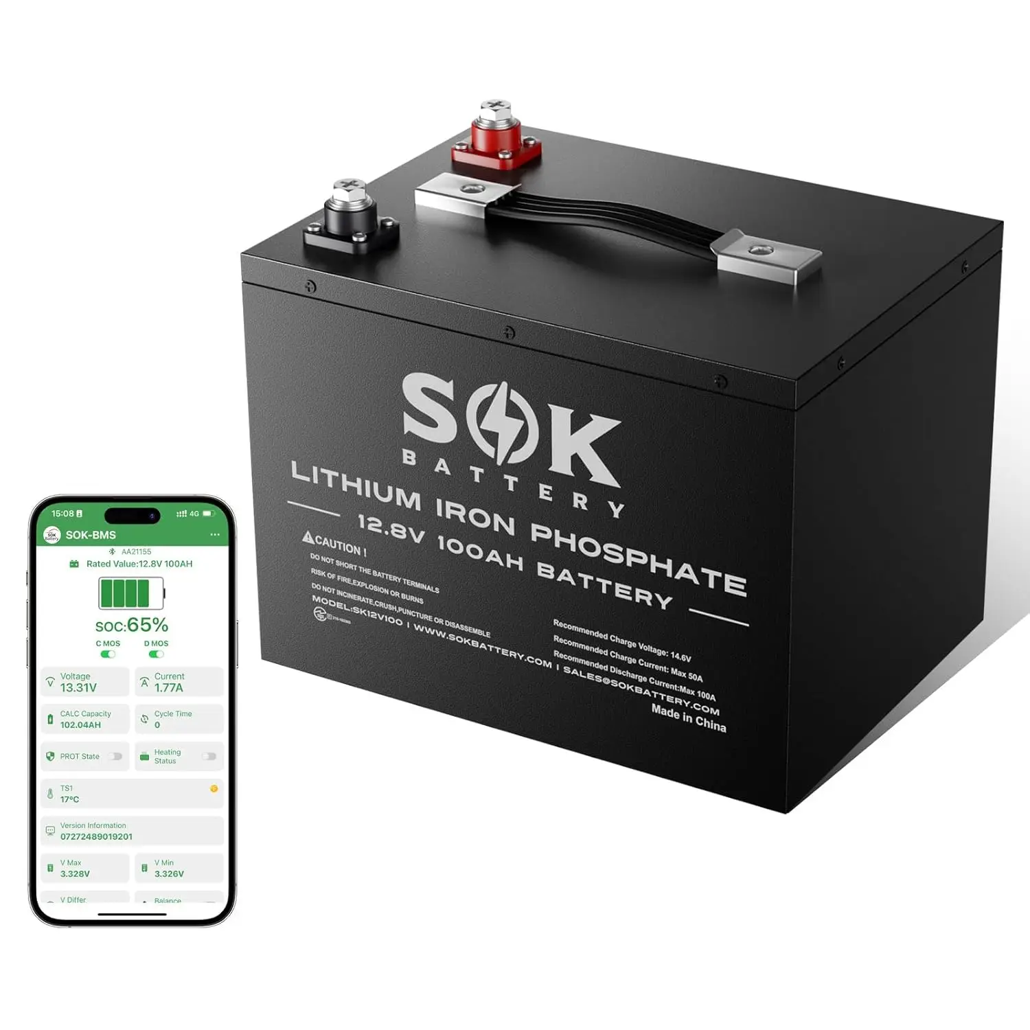 

Аккумулятор SOK 12В 100Ач LiFePO4 глубокого разряда, со встроенным самонагревающимся элементом, прочный металлический корпус 6 мм, 4000-8000 циклов, на заказ