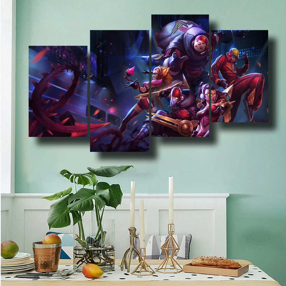 League of Legends Game 4Pieces Poster Wall Art History Login Interface Poster Esports Arena Bedroom Living Room  Home Decoration