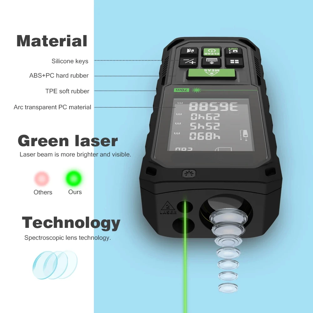 Handheld Green Laser Distance Meter 100m USB Charged Laser Measure