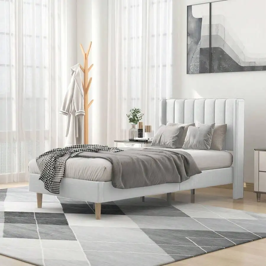 Classic Upholstered Platform Bed Frame With Headboard,Mattress Foundation,Strong Wooden Slats Support,No Box Spring Needed