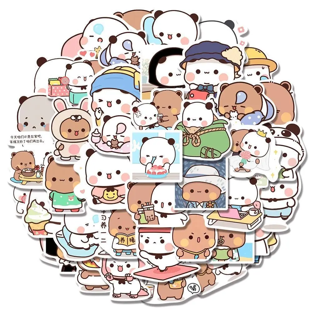 120pcs/Set Bubu And Dudu Panda Bear Sticker Waterproof Cartoon Bear and Panda Sticker Toys