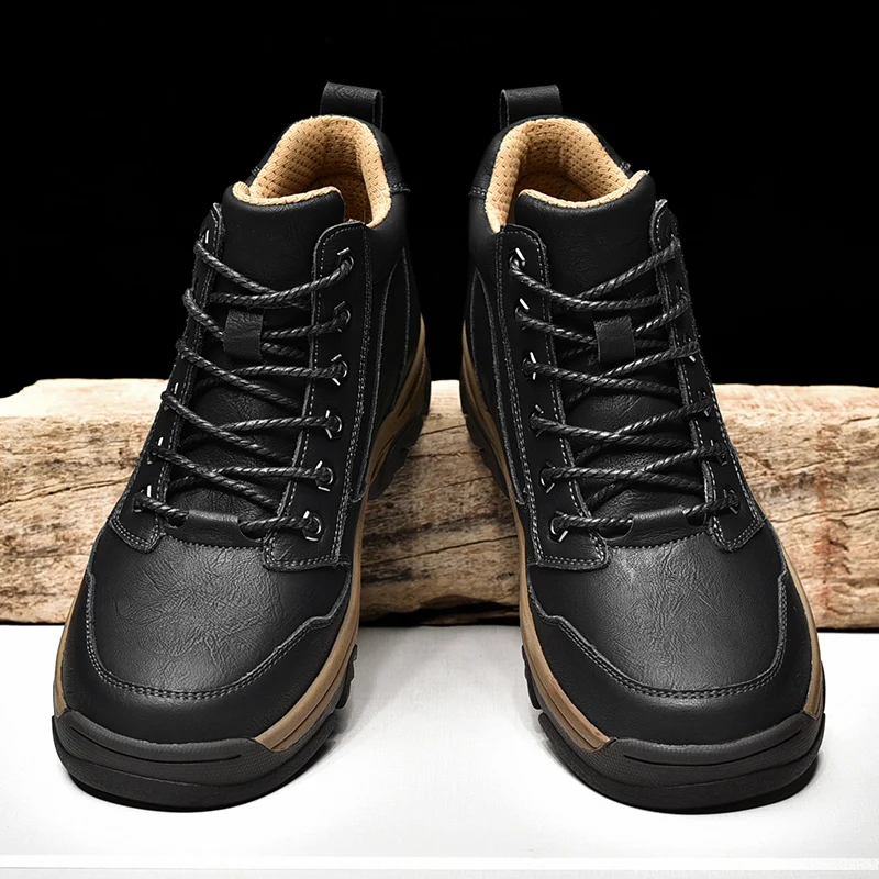 2025 New Outdoor Mens Boots Non-Slip Mid-Top Hiking Gym Shoes Men Good Quality Leather Mountain Climbing Footwear