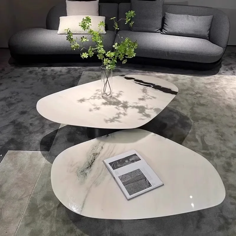

Light luxury natural luxury stone panda stone special-shaped designer large and small coffee table combination villa large flat