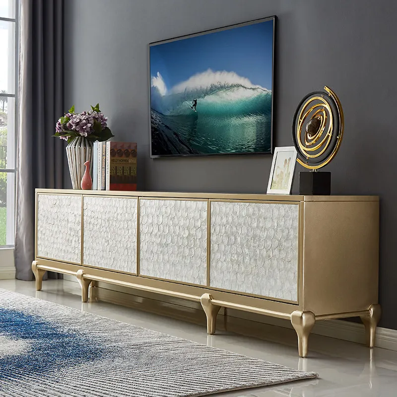 TV cabinet living room 2026 new American Shell home TV cabinet light luxury living room style solid wood coffee table combo