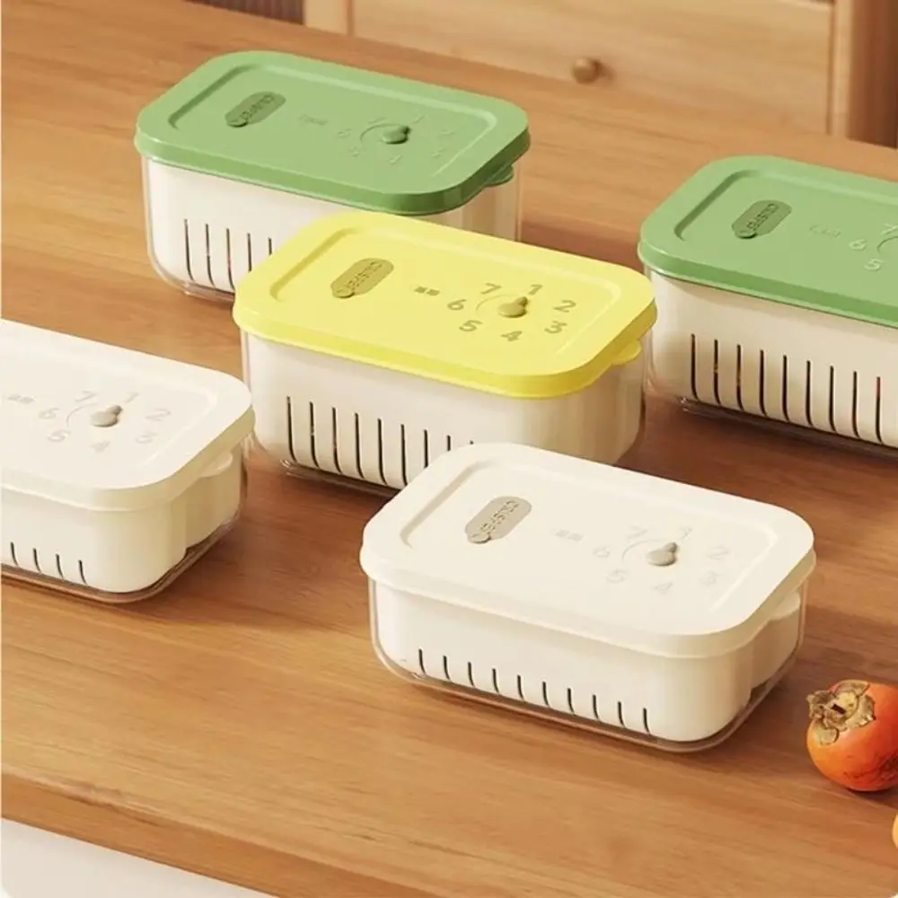 

Double-layer Refrigerator Sealed Box Record Time With Drain Basket Kitchen Food Organizer Space Saving Leakproof