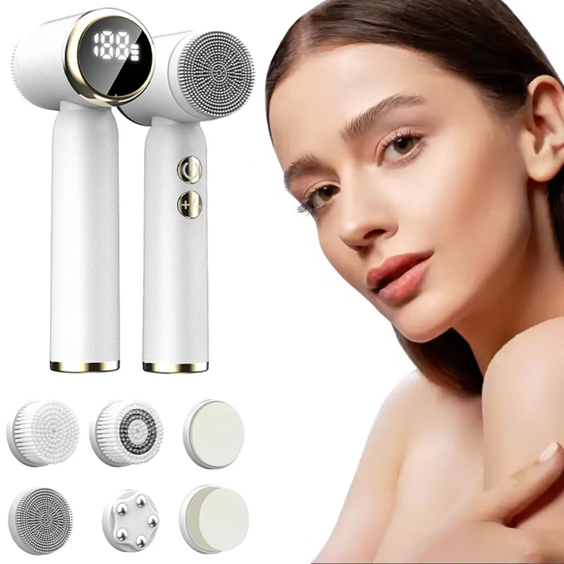 جهاز محمول للعناية بالبشرة مقاوم للماء، متعدد الوظائف، منظف للوجه، مجموعة فرشاة تنظيف الوجه 6 في 1، مدلك فرشاة تنظيف الوجه #1