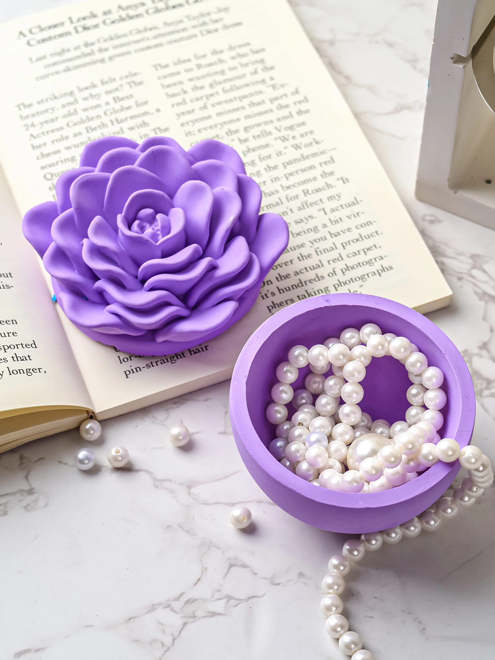 3D Rose Flower Candle Jar Silicone Mold with Lid Peony Jewelry Storage Box Crafts Making Plaster Resin Casting Molds Home Decor