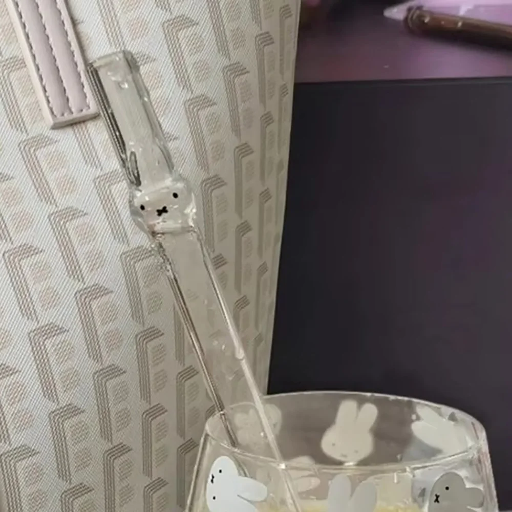 Kawaii Miffy Niedlicher Cartoon-transparenter Glasstroh, großes Kaliber, hohe Temperaturbeständigkeit, Geschenke für Studenten und Mädchen – Detail 3