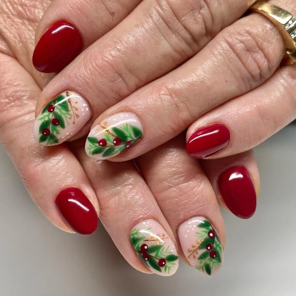 Uñas postizas desmontables para manicura, uñas postizas de almendra de Navidad, cobertura completa, 24 piezas