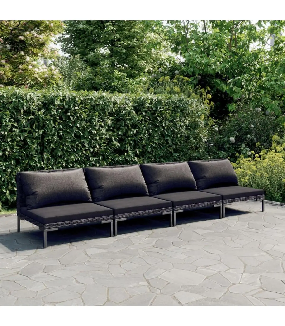 Garden sets Set garden furniture 4 pieces synthetic dark gray rattan cushions