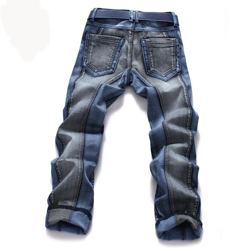 Mcikkny Fashion Men\'s Stretch Jean Pants Slim Fit Patchwork Denim Trousers Male Streeetwear Pants Straight