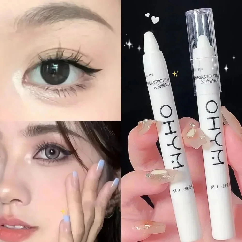 قلم تحديد لامع على شكل دودة القز الكذب، قلم تحديد بيرليسسينت لتفتيح العيون، مقاوم للماء، يدوم طويلاً، مكياج عيون فضي أبيض