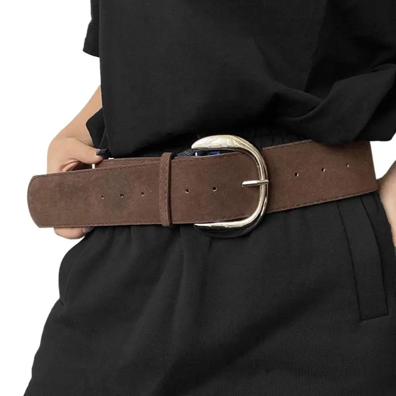 Women Luxury Design Suede Leather Wide Belt Casual Versatile Business Waist Strap Trendy Pin Buckle Waistband