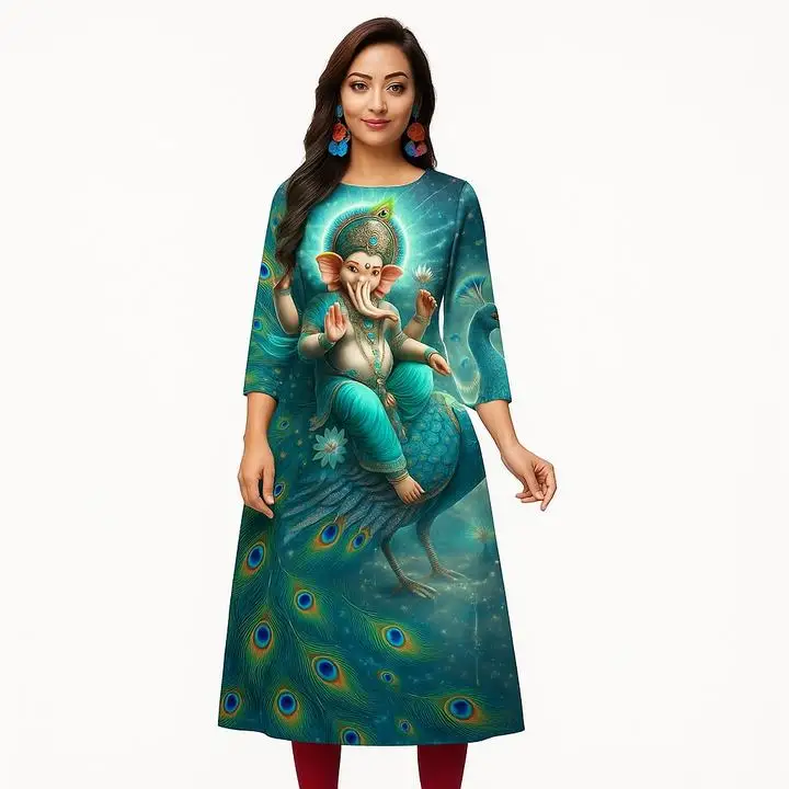 فستان مسلم كورت نسائي عصري وأنيق مستقيم أنبوب عادية شق تنحنح زهور ملونة نمط فستان Abiti Lunghi #4