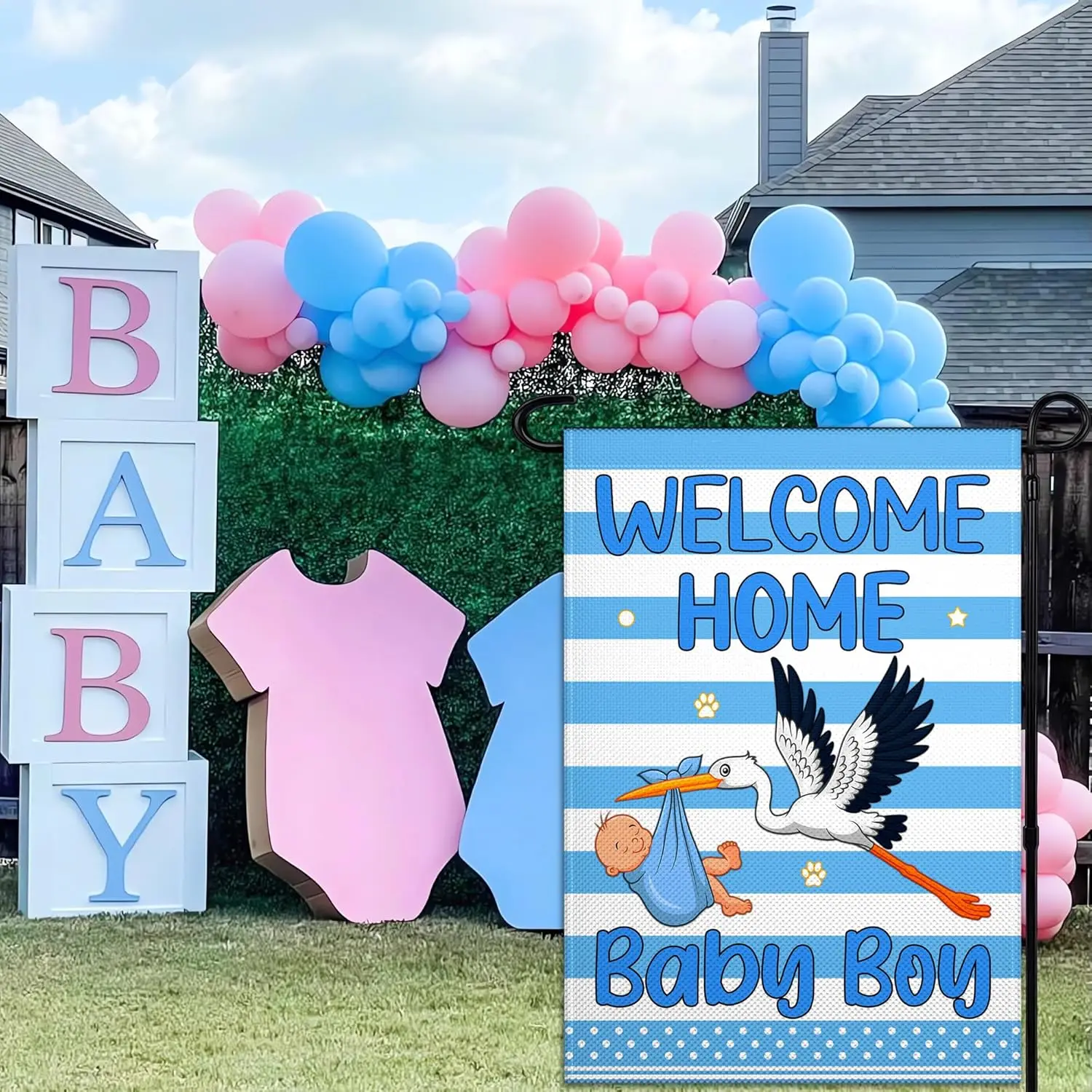 Welcome Home Baby Boy Garden Flag 12x18 Inch Its A Boy Garden Flags for Outside Double Sided 3Ply Stork Garden Flag Baby Shower