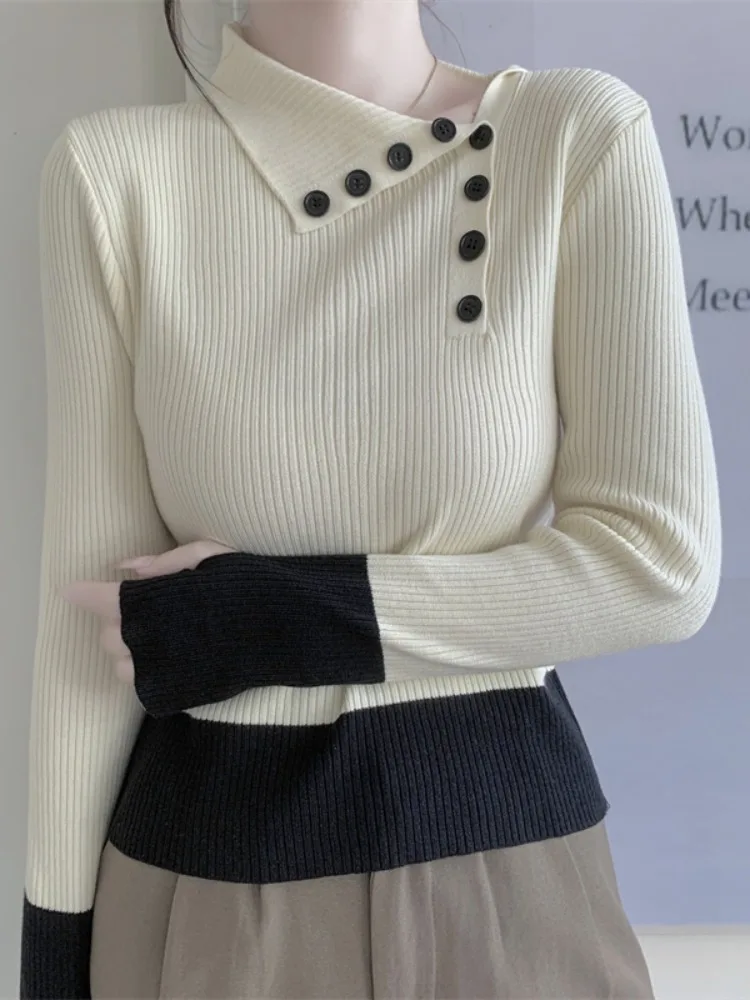 

Женский вязаный воротник с асимметричным дизайном, ранняя весна, облегающий внутренний костюм, повседневный универсальный топ с вставками на пальцах