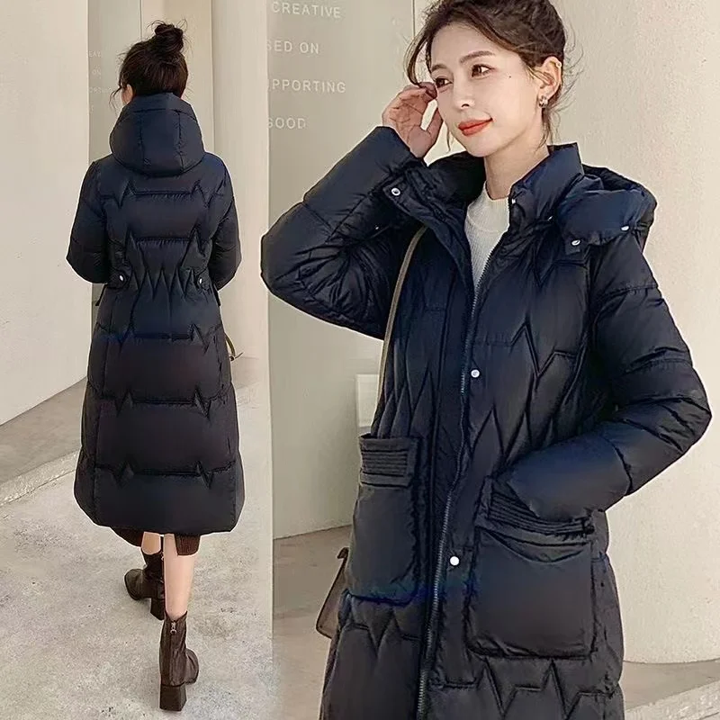 Long Thicken Snow Parkas Fashion Windproof Puffer Down Cotton Hooded Women Jacket 2024 New Winter Overcoat Loose Ladies Outwear