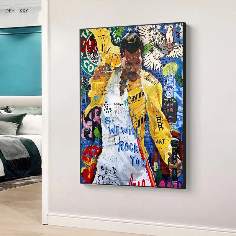 المغني فريدي ميركوري البوب الفن قماش اللوحة الشارع الكتابة على الجدران الجدار ملصق فني صور كوادروس جدارية لغرفة المعيشة ديكور المنزل