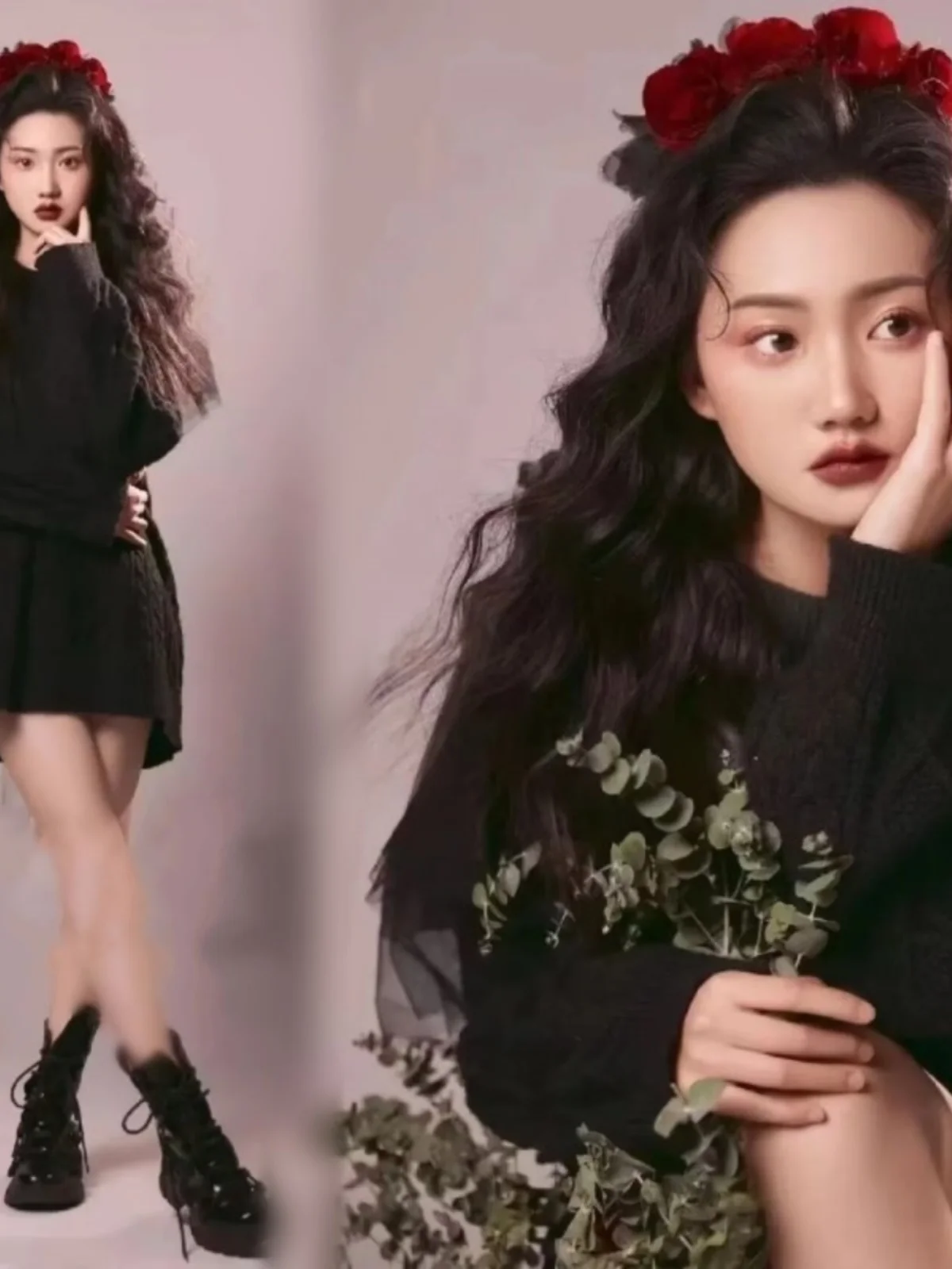 

New Fashion Black Sweater Photography Studio Portrait Girl Artistic Photo Clothing Winter Lazy Atmosphere Theme Stylish Women...