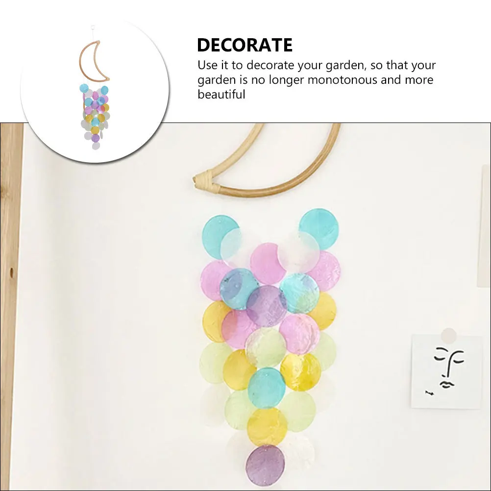 

Wooden Moon Wind Chime Lovely Seashells Hanging Ornament For Balcony Garden Indoor Outdoor Home Decor Decoration