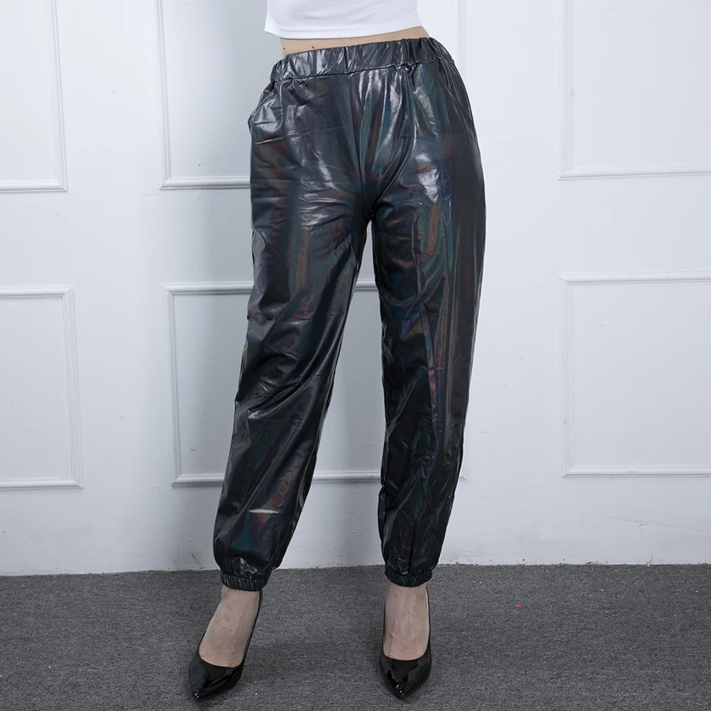 

Metallic High Waist Yoga Pants Lightweight Breathable Disco Party Clubwear Sports Long Trousers Womens Trendy Dance Costume