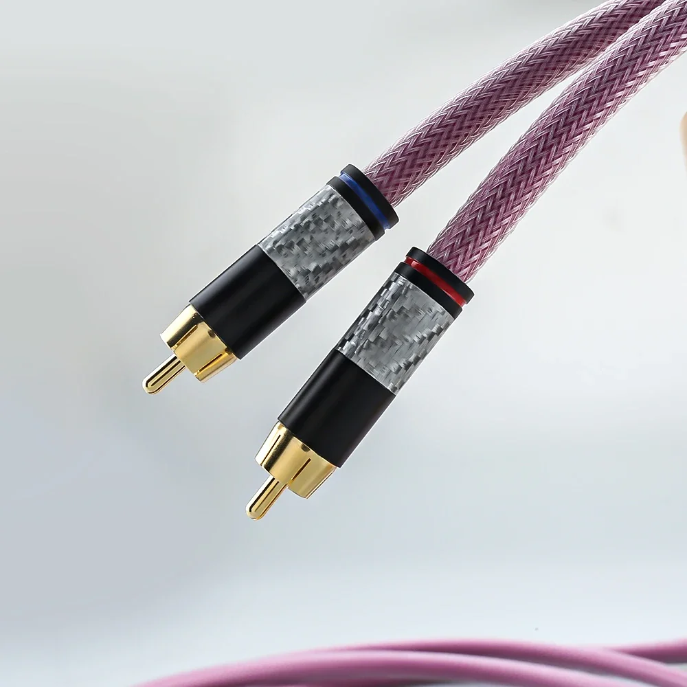 Pair HiFi Carbon Fiber Gold Plated 2RCA Cable  6N OFC Audio cable Double RCA Signal Line Rca Cable for XLO HTP1