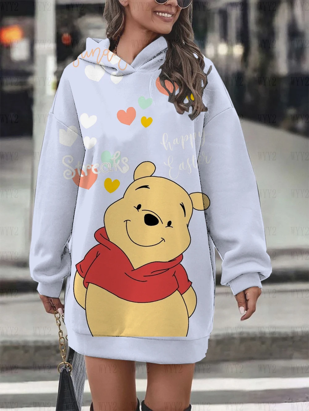 New Ladies Hoodie Dress Fashion Sweatshirt Sweatshirt Dress Print Disney Winnie the Pooh Women Hoodie Sweatshirt Dress