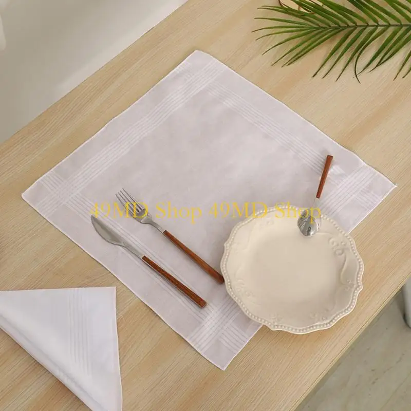 

49MD Soft and Elegant Lady Cotton Handkerchiefs Lace White Hankies for DIY Embroidery