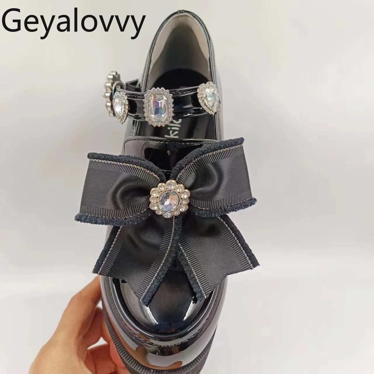 

Lolita Style Series Spring and Autumn Elegant Lady Pumps Bow Rhinestone Thick Sole Heightening Mary Jane Women's Shoes