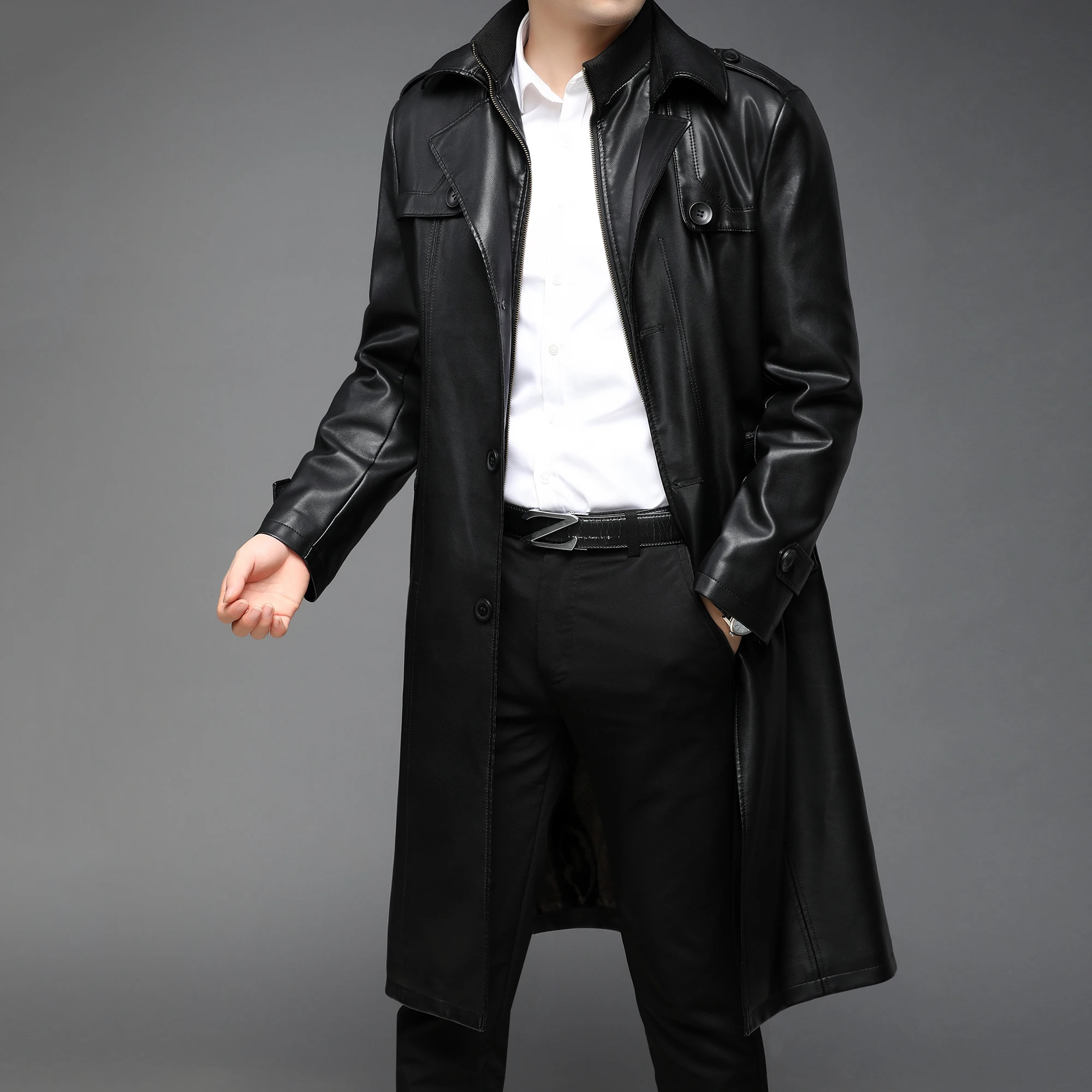 2024 winter high quality trench coat men,men\'s Slim Fit Faux leather jackets,mens thicken warm coat size S-5XL