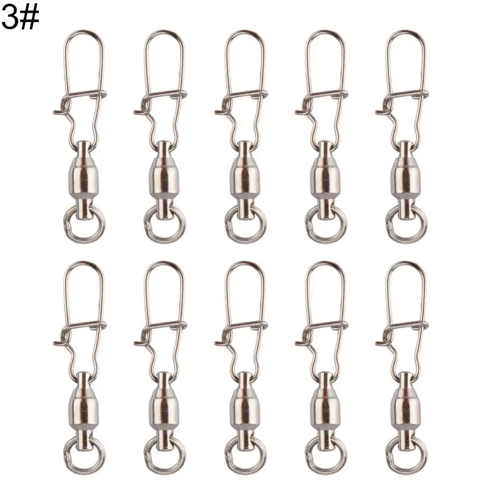 Stainless Steel Swivel Bearing Rolling 10Pcs Fishing Connector Swivels Fishing Tackle with Snap Fishhook Lure 50pcs/lot Pin